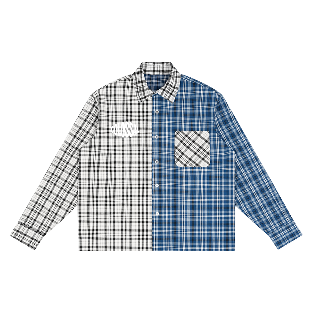 Oversized Plaid Color Block Shirt